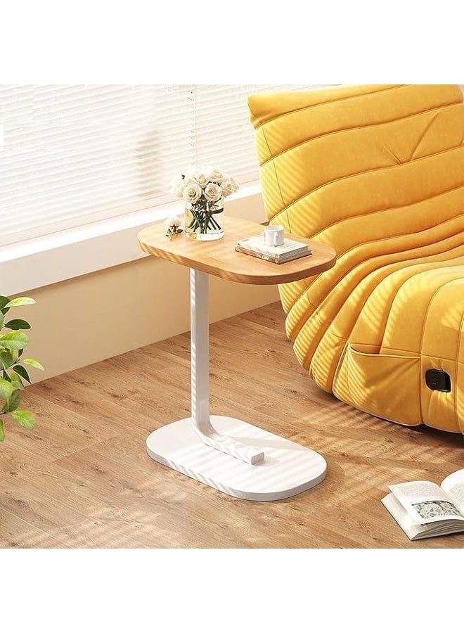 Modern small side coffee table for living room, wooden furniture, metal top, sofa stand, bedside table, snack and laptop stand, simple space-saving design for home decor (brown and white) - Image 3