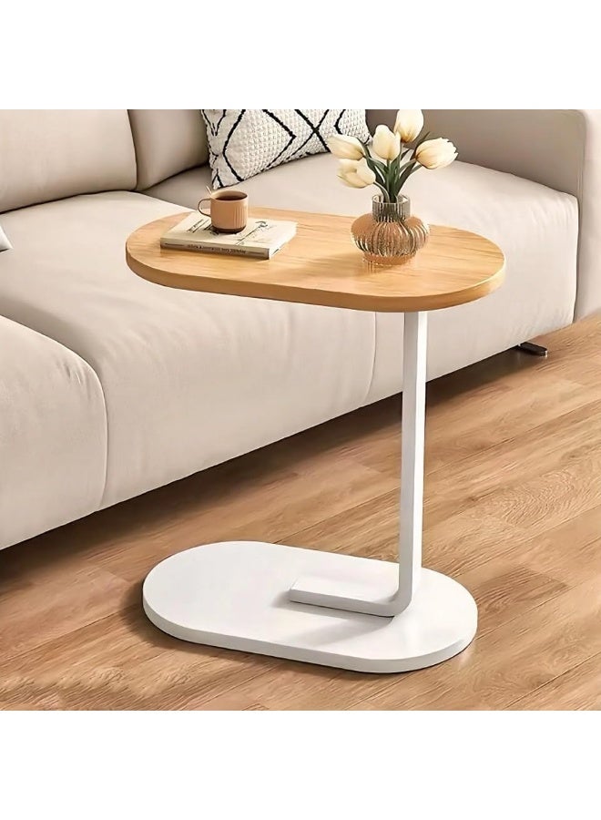 Modern small side coffee table for living room, wooden furniture, metal top, sofa stand, bedside table, snack and laptop stand, simple space-saving design for home decor (brown and white) - Image 2