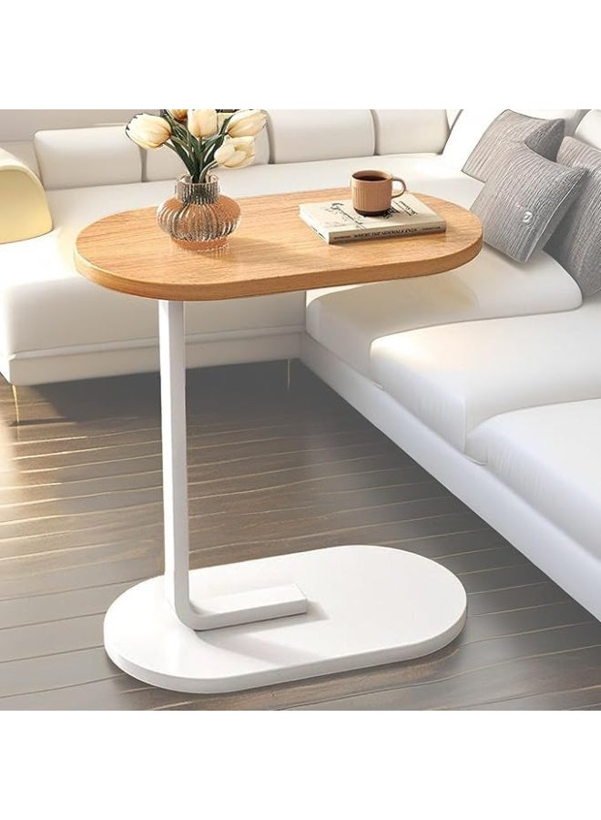 Modern small side coffee table for living room, wooden furniture, metal top, sofa stand, bedside table, snack and laptop stand, simple space-saving design for home decor (brown and white) - Image 1