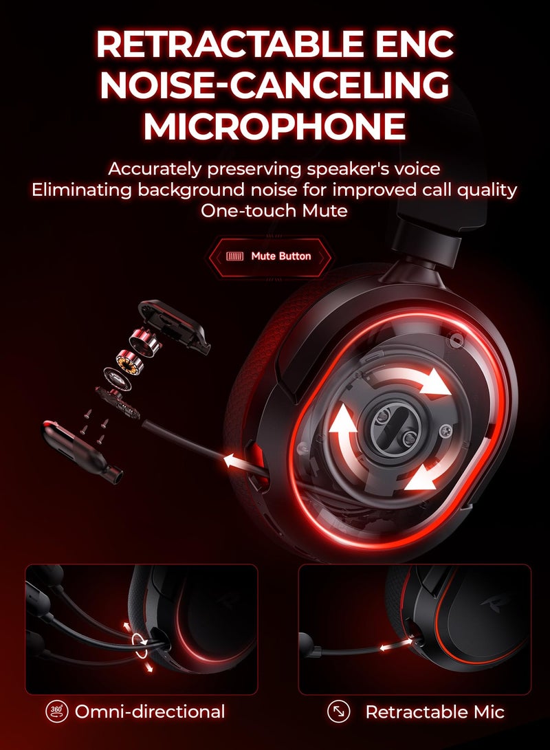 بيكن سماعة رأس لاسلكية للألعاب، صوت محيطي 7.1، سماعات رأس USB للألعاب 2.4 جيجا هرتز، ميكروفون بخاصية إلغاء الضوضاء ENC، سماعة بلوتوث للكمبيوتر الشخصي PS5 PS4 Mac يُحوّل - Image 5