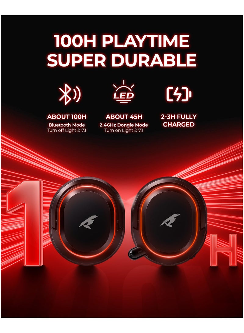 بيكن سماعة رأس لاسلكية للألعاب، صوت محيطي 7.1، سماعات رأس USB للألعاب 2.4 جيجا هرتز، ميكروفون بخاصية إلغاء الضوضاء ENC، سماعة بلوتوث للكمبيوتر الشخصي PS5 PS4 Mac يُحوّل - Image 3