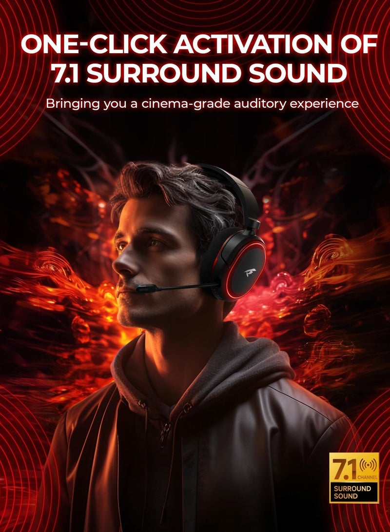 بيكن سماعة رأس لاسلكية للألعاب، صوت محيطي 7.1، سماعات رأس USB للألعاب 2.4 جيجا هرتز، ميكروفون بخاصية إلغاء الضوضاء ENC، سماعة بلوتوث للكمبيوتر الشخصي PS5 PS4 Mac يُحوّل - Image 2