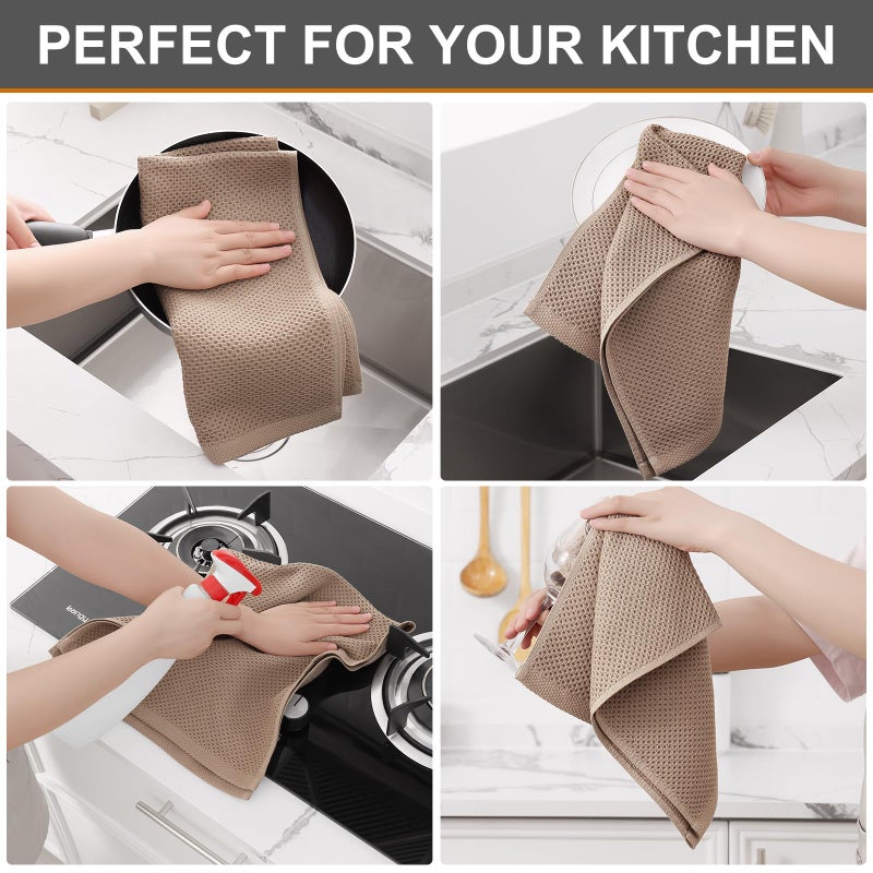 Kitinjoy 100% Cotton Waffle Weave Kitchen Towels  6-Pack Super Soft and Absorbent Kitchen Dish Towels for Drying Dishes  Kitchen Hand Towels  13 in x 28 in  Tan - Image 4