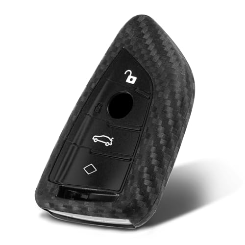 WORCAS 2 Pcs Key Fob Case Carbon Fiber Pattern Silicone Cover Cover Compatible with BMW 2 Series 5 Series 6 Series 7 Series Compatible with X1 X2 X3 X5 X6 3 4 Button Keyless Entry Remote BMSB4SCE2 - Image 1