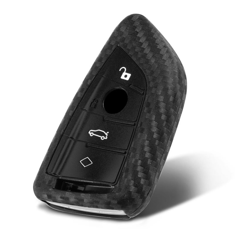 WORCAS 2 Pcs Key Fob Case Carbon Fiber Pattern Silicone Cover Cover Compatible with BMW 2 Series 5 Series 6 Series 7 Series Compatible with X1 X2 X3 X5 X6 3 4 Button Keyless Entry Remote BMSB4SCE2 - Image 3