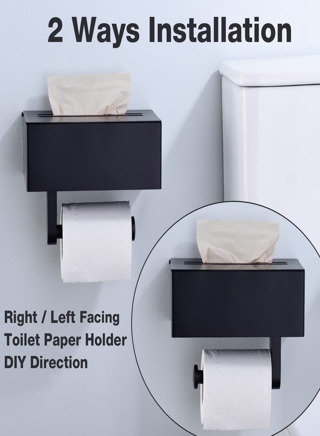 TRUSTMI Toilet Paper Holder with Storage Shelf Phone Standing Tisuse Box Cover Square Bathroom Wet Wipe Facial Organizer Wall Mounted, Matte Black - Image 3