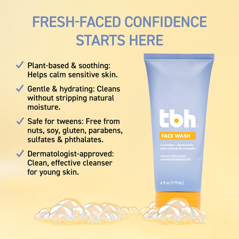 TBH Kids Gentle Gel Face Wash â€“ Hydrating Daily Cleanser for Preteens & Teens â€“ Soothing Chamomile & Calendula for Sensitive, Dry & Oily Skin â€“ Sulfate & Paraben-Free â€“ 6 oz - Image 4