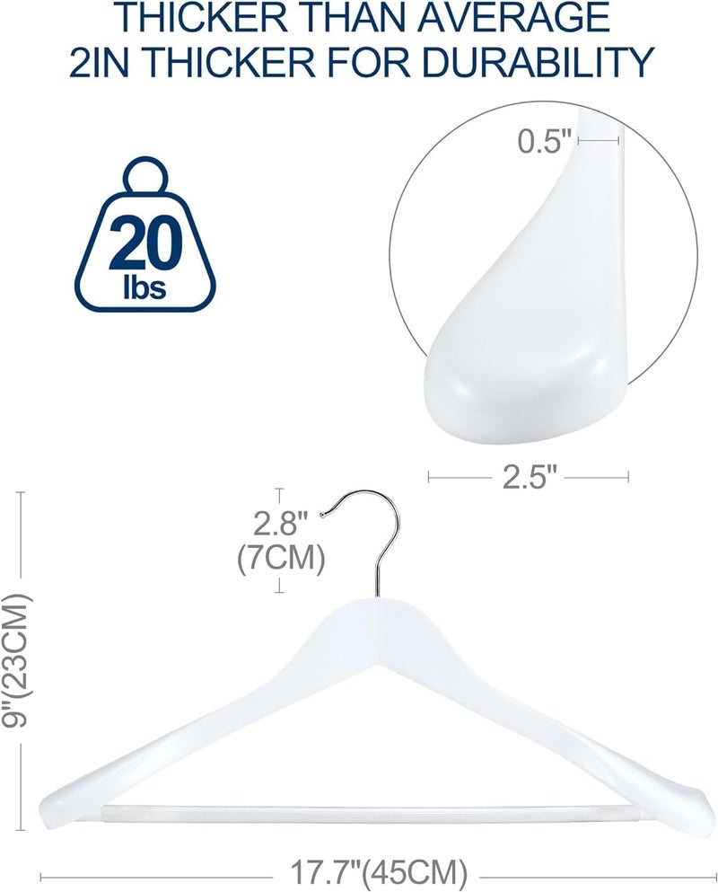 HOUSE DAY 4-Pack High-Grade Solid Wood Coat Hangers for Women, White Wide Shoulder Wooden Hangers, Suit Hangers with Non-Slip Pants Bar, Smooth Finish 360°Swivel Hook for Dress, Heavy Clothes Hangers - Image 2