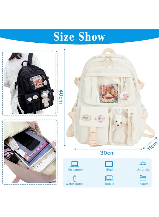 شبيلي حقيبة ظهر مدرسية نايلون بتصميم إيتا K-Pop للبنات بسعة كبيرة ‎40×30×11‎ سم، تستخدم كحقيبة كتف أو كروس مع دمية قطيفة معلّقة، حقيبة يومية عصرية للشابات والمراهقين للجامعة والسفر والاستخدام اليومي ‎(أبيض) - Image 3