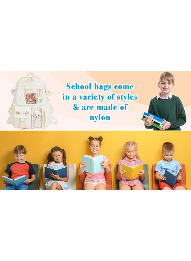 شبيلي حقيبة ظهر مدرسية نايلون بتصميم إيتا K-Pop للبنات بسعة كبيرة ‎40×30×11‎ سم، تستخدم كحقيبة كتف أو كروس مع دمية قطيفة معلّقة، حقيبة يومية عصرية للشابات والمراهقين للجامعة والسفر والاستخدام اليومي ‎(أبيض) - Image 5