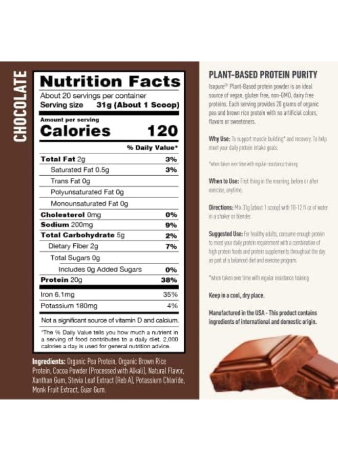 Isopure مسحوق بروتين نباتي بالشوكولاتة، مع محلي فاكهة الراهب والأحماض الأمينية، لاستعادة الطاقة بعد التمرين، خالي من السكر، نباتي، بروتين بازلاء عضوي، خالي من الألبان، 22 حصة (قد يختلف التعبئة) - Image 3