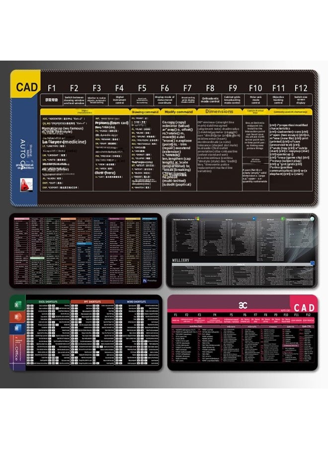 Generic - Multilingual Shortcut Mouse Pad Office Oversized Lock Edge Desktop Non-Slip Computer Mouse Pad For One Generation-Color:300*800*2 Mm-Pattern:Russian [word+excel+office+ps+cad] - Image 1