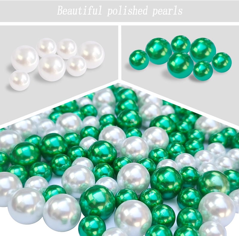 GLBYUNN 140pcs Pearl Beads for Vase Filler No Hole Pearl Beads for Brushes Holder Faux Pearls for Centerpieces Home Wedding Decor 10/14mm(White, Green) - Image 4
