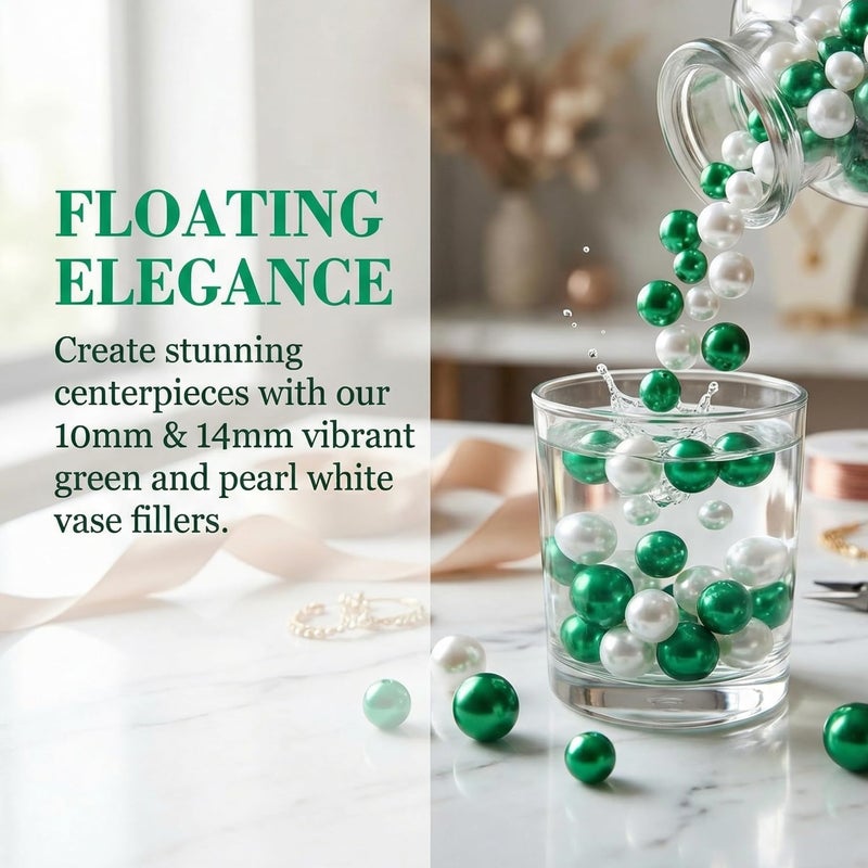 GLBYUNN 140pcs Pearl Beads for Vase Filler No Hole Pearl Beads for Brushes Holder Faux Pearls for Centerpieces Home Wedding Decor 10/14mm(White, Green) - Image 2