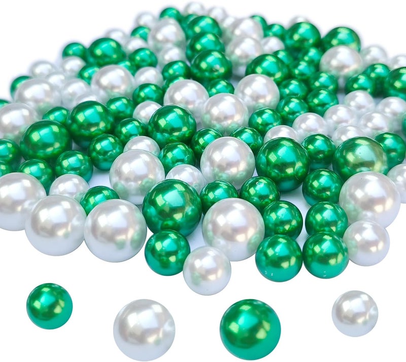 GLBYUNN 140pcs Pearl Beads for Vase Filler No Hole Pearl Beads for Brushes Holder Faux Pearls for Centerpieces Home Wedding Decor 10/14mm(White, Green) - Image 3