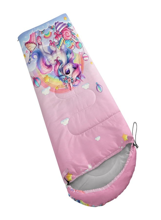 HOSIMA Cartoon Unicorn Sleeping Bag for Toddler Kids Girls,Candy Dessert Balloon Rainbow Pattern Cold Weather Gear for Camping,Waterproof Ultralight Girls Hiking Sleeping Bag Suitable for All Seasons. - Image 4