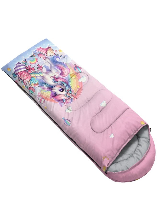 HOSIMA Cartoon Unicorn Sleeping Bag for Toddler Kids Girls,Candy Dessert Balloon Rainbow Pattern Cold Weather Gear for Camping,Waterproof Ultralight Girls Hiking Sleeping Bag Suitable for All Seasons. - Image 5