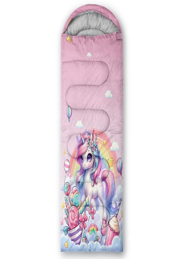 HOSIMA Cartoon Unicorn Sleeping Bag for Toddler Kids Girls,Candy Dessert Balloon Rainbow Pattern Cold Weather Gear for Camping,Waterproof Ultralight Girls Hiking Sleeping Bag Suitable for All Seasons. - Image 3