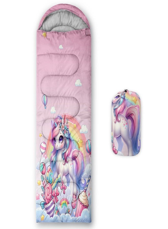 HOSIMA Cartoon Unicorn Sleeping Bag for Toddler Kids Girls,Candy Dessert Balloon Rainbow Pattern Cold Weather Gear for Camping,Waterproof Ultralight Girls Hiking Sleeping Bag Suitable for All Seasons. - Image 1