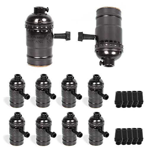 PRUNLLA Vintage Lamp Socket E26/E27 lamp Holder,PRUNLLA Light Socket with Turn Knob Edison Industrial Metal Shell for Fixture Replacement DIY Lighting,10Pack (Pearl Black) - Image 1
