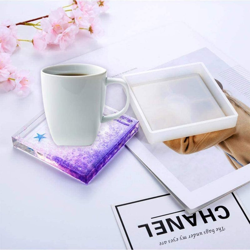 SNOOGG® DIY Coaster 4 Inch Square with Border Silicone Mold for Epoxy Mold Multipurpose for Resin Art and Craft Casting and More ..Pack of 5 - Image 4