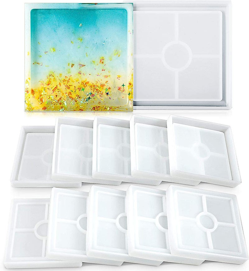 SNOOGG® DIY Coaster 4 Inch Square with Border Silicone Mold for Epoxy Mold Multipurpose for Resin Art and Craft Casting and More ..Pack of 5 - Image 1