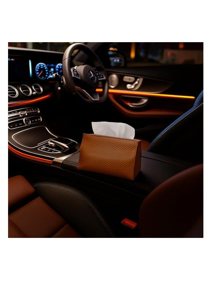 Premium Leather Tissue Holder for Cars – Stylish and Durable Tissue Holder with Magnetic Closure (Brown Carbon Fiber) - Image 1