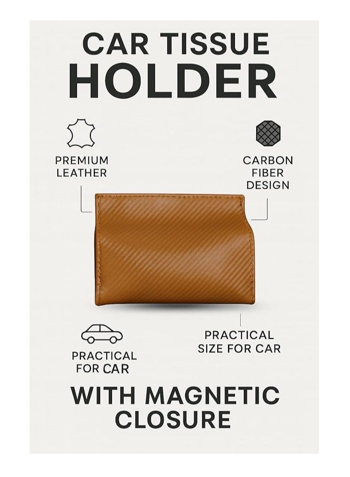 Premium Leather Tissue Holder for Cars – Stylish and Durable Tissue Holder with Magnetic Closure (Brown Carbon Fiber) - Image 2