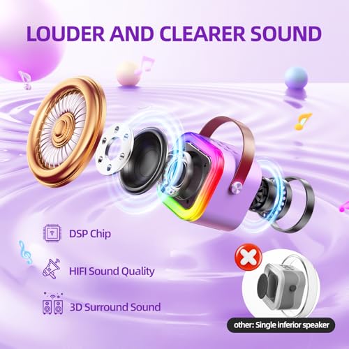 Kinglucky Mini Karaoke Machine for Kids Top Birthday Gift Pick for Girls Ages 3 4 5 6 7 8 9 10 11 12 Years Old Kids Personal Video Players Accessories with 2 Mics Valentine Kid Gift Purple - Image 5