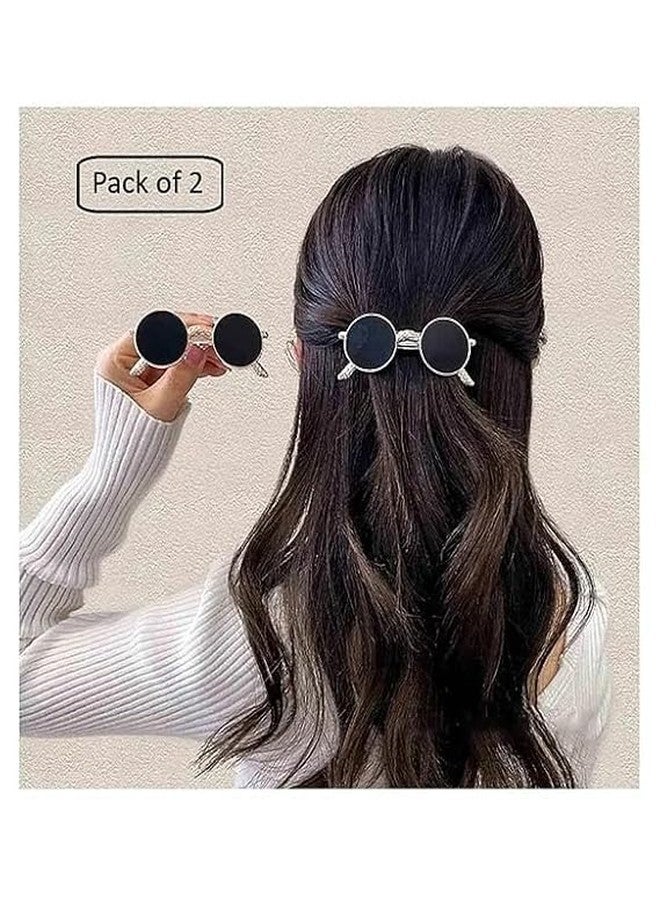 EvoNest Vintage Round Metal Hair Clips, Black Lens & Rose Gold Frame Fancy Hair Clip | Hair Pins Accessories - Set of 2 (3.54 inch Width) Black (4Y) - Image 2