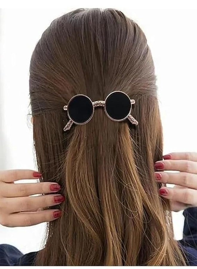 EvoNest Vintage Round Metal Hair Clips, Black Lens & Rose Gold Frame Fancy Hair Clip | Hair Pins Accessories - Set of 2 (3.54 inch Width) Black (4Y) - Image 4