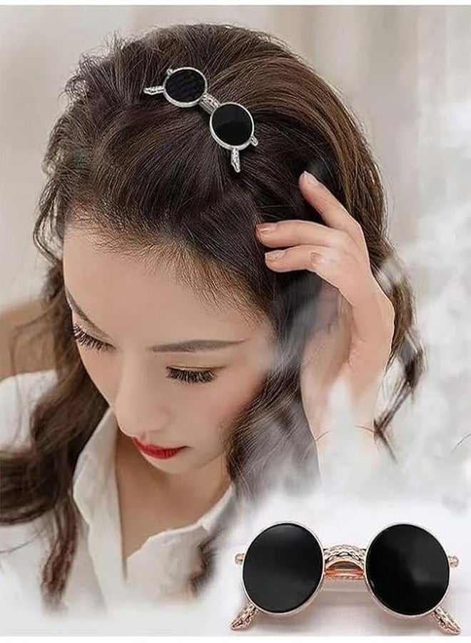 EvoNest Vintage Round Metal Hair Clips, Black Lens & Rose Gold Frame Fancy Hair Clip | Hair Pins Accessories - Set of 2 (3.54 inch Width) Black (4Y) - Image 3