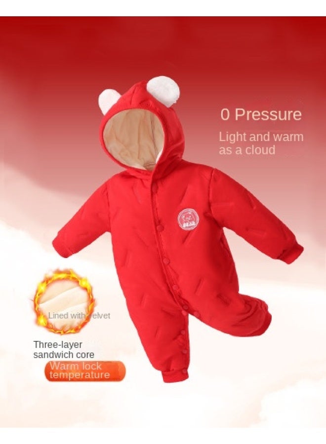 DEESHA Three-layer Cotton Padding】baby Bodysuit For Autumn And Winter, Newborn Full-month Cotton Outfit, Infant 100-day Romper And Crawling Suit - Image 1