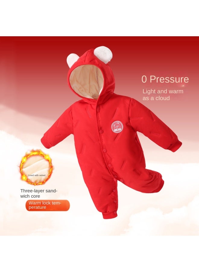 DEESHA Three-layer Cotton Padding】baby Bodysuit For Autumn And Winter, Newborn Full-month Cotton Outfit, Infant 100-day Romper And Crawling Suit - Image 2