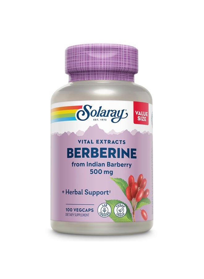 Solaray Berberine 500mg - Berberine Supplement for a Healthy, Active Lifestyle - with Berberine HCl from Indian Barberry - Vegan, Non-GMO, 60-Day Guarantee, Lab Verified - 100 Servings, 100 VegCaps  - Image 1