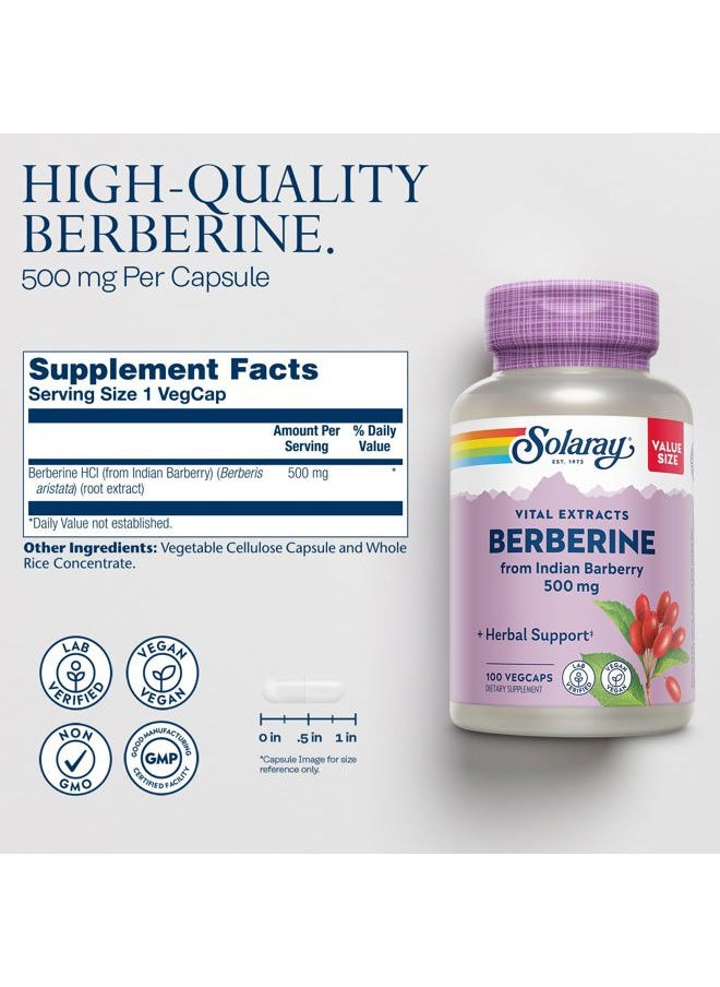 Solaray Berberine 500mg - Berberine Supplement for a Healthy, Active Lifestyle - with Berberine HCl from Indian Barberry - Vegan, Non-GMO, 60-Day Guarantee, Lab Verified - 100 Servings, 100 VegCaps  - Image 2