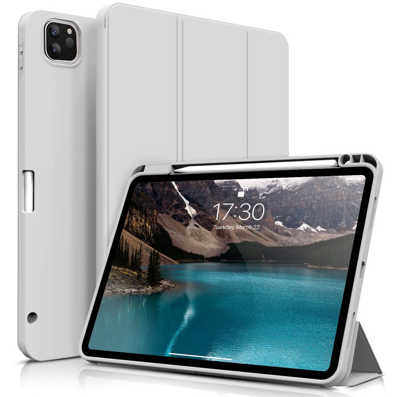 Zoyu حافظة ZOYU لجهاز iPad Pro مقاس 11 بوصة 2020 مع حامل قلم مدمج، حافظة iPad Pro جديدة خفيفة الوزن بغطاء ذكي مع ظهر TPU ناعم +【شحن قلم أبل】+ وضع السكون/الاستيقاظ التلقائي لجهاز iPad Pro 11 2020 و2018 - رمادي - Image 1