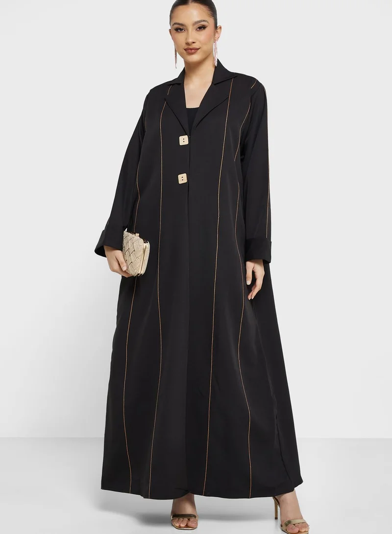 hayas closet Embroidered Piping Detail Abaya