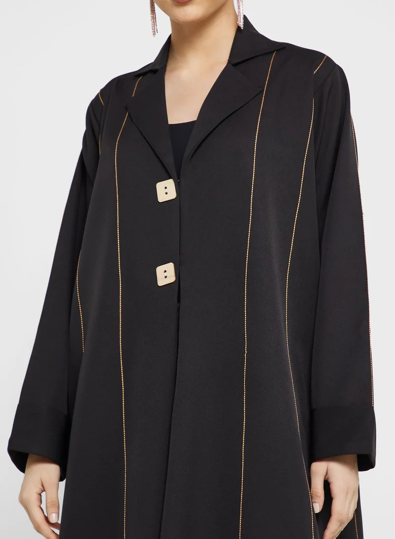 hayas closet Embroidered Piping Detail Abaya