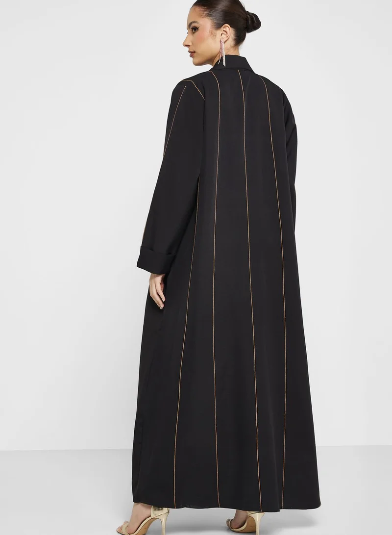 hayas closet Embroidered Piping Detail Abaya