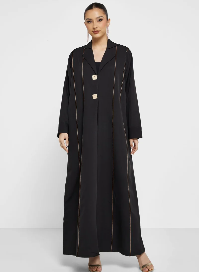 hayas closet Embroidered Piping Detail Abaya