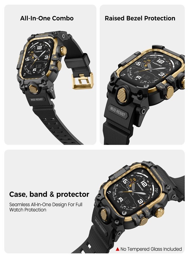 امباند حافظة amBand متينة مع سوار لساعة Apple Watch مقاس 46 مم، متوافقة مع ساعة Apple Watch (iWatch) Series 10 11، غطاء ممتص للصدمات بدرجة عسكرية، سوار تكتيكي للرجال، أسود ذهبي - Image 4