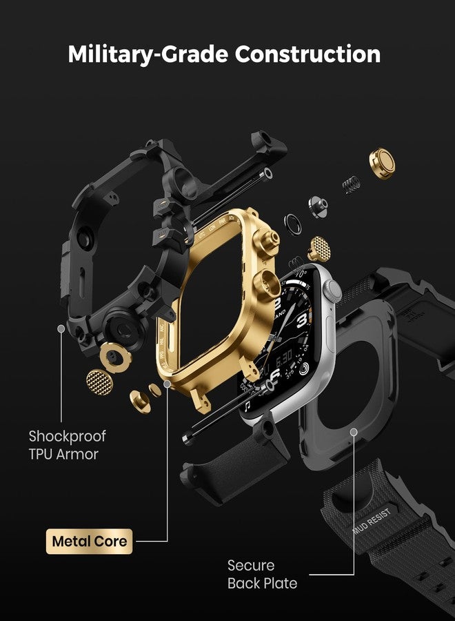 امباند حافظة amBand متينة مع سوار لساعة Apple Watch مقاس 46 مم، متوافقة مع ساعة Apple Watch (iWatch) Series 10 11، غطاء ممتص للصدمات بدرجة عسكرية، سوار تكتيكي للرجال، أسود ذهبي - Image 5