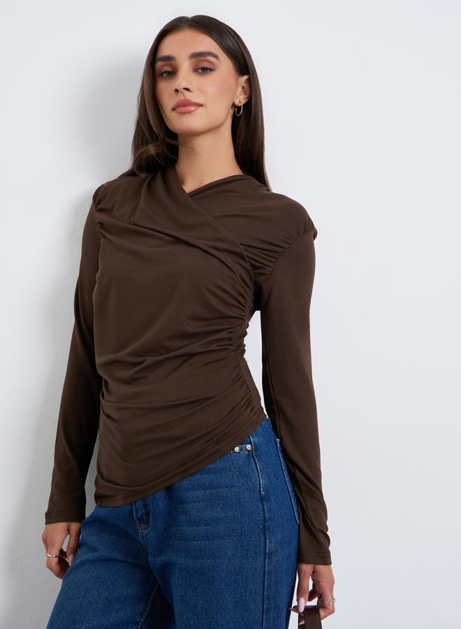 Styli Spring and summer long-sleeved wrap casual Knit Top - Image 3