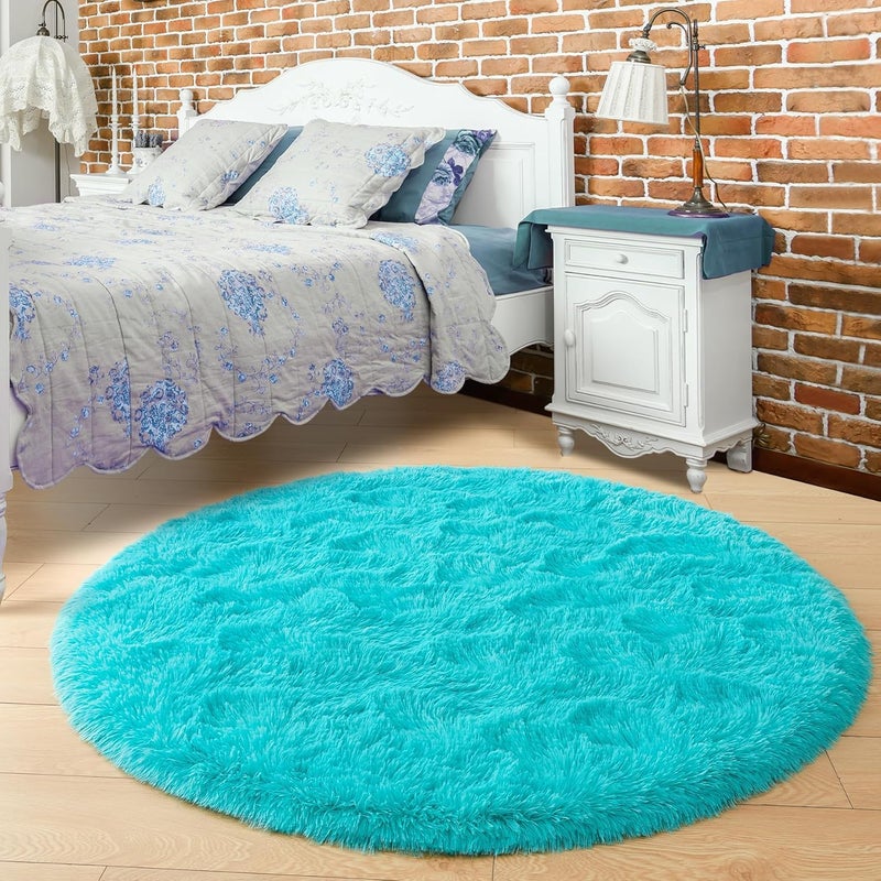 VASAC Luxury Shaggy Round Carpet 5x5 Feet Turquoise – Soft Fluffy Anti-Skid Washable Plush Rug, Modern Decorative Thick Floor Mat for Bedroom, Living Room, Kids Playroom, Study Room & Sofa Area - Image 1