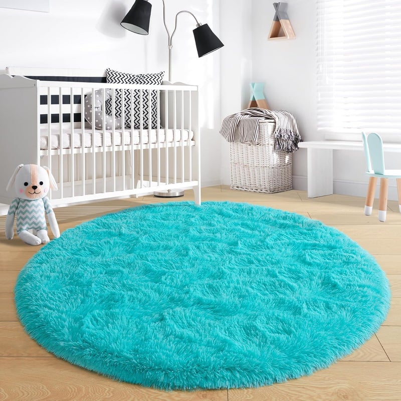 VASAC Luxury Shaggy Round Carpet 5x5 Feet Turquoise – Soft Fluffy Anti-Skid Washable Plush Rug, Modern Decorative Thick Floor Mat for Bedroom, Living Room, Kids Playroom, Study Room & Sofa Area - Image 5