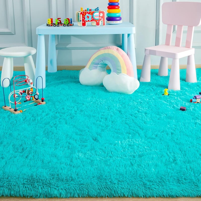 VASAC Luxury Shaggy Round Carpet 5x5 Feet Turquoise – Soft Fluffy Anti-Skid Washable Plush Rug, Modern Decorative Thick Floor Mat for Bedroom, Living Room, Kids Playroom, Study Room & Sofa Area - Image 2