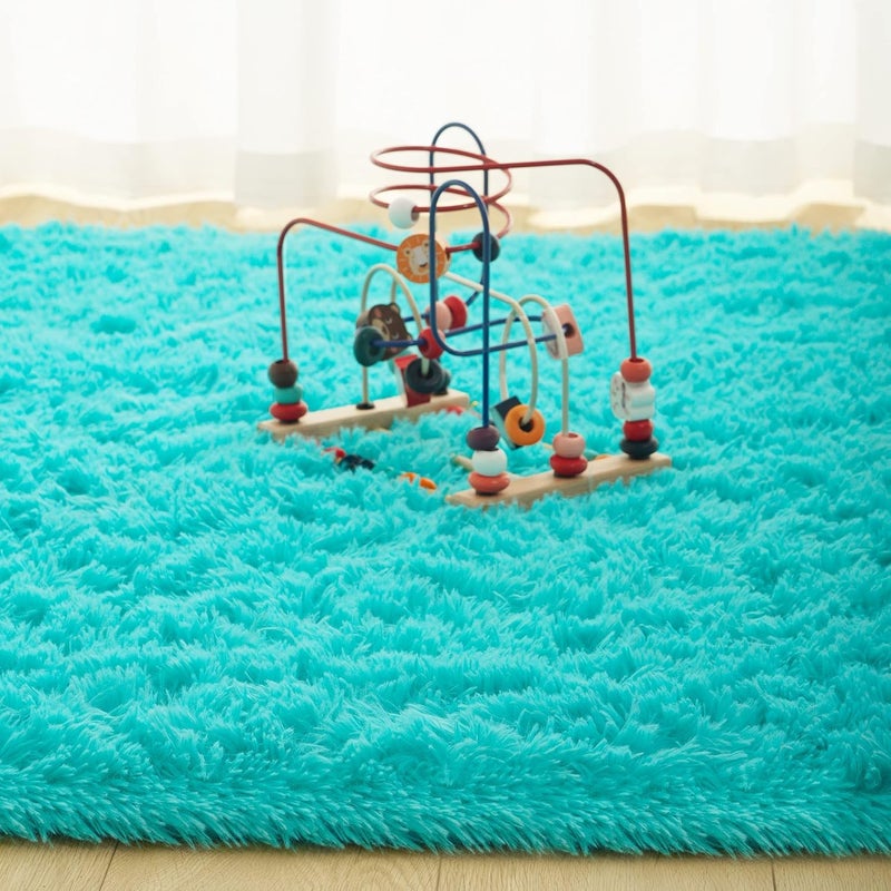 VASAC Luxury Shaggy Round Carpet 5x5 Feet Turquoise – Soft Fluffy Anti-Skid Washable Plush Rug, Modern Decorative Thick Floor Mat for Bedroom, Living Room, Kids Playroom, Study Room & Sofa Area - Image 4