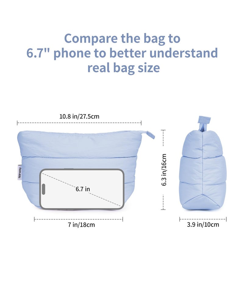 Narwey Travel Makeup Bag for Women Girl, Puffer Makeup Up Organizer Bag Cosmetic Bag, Puffy Cute Makeup Pouch Purse, Travel Toiletry Bag (Blue) - Image 5