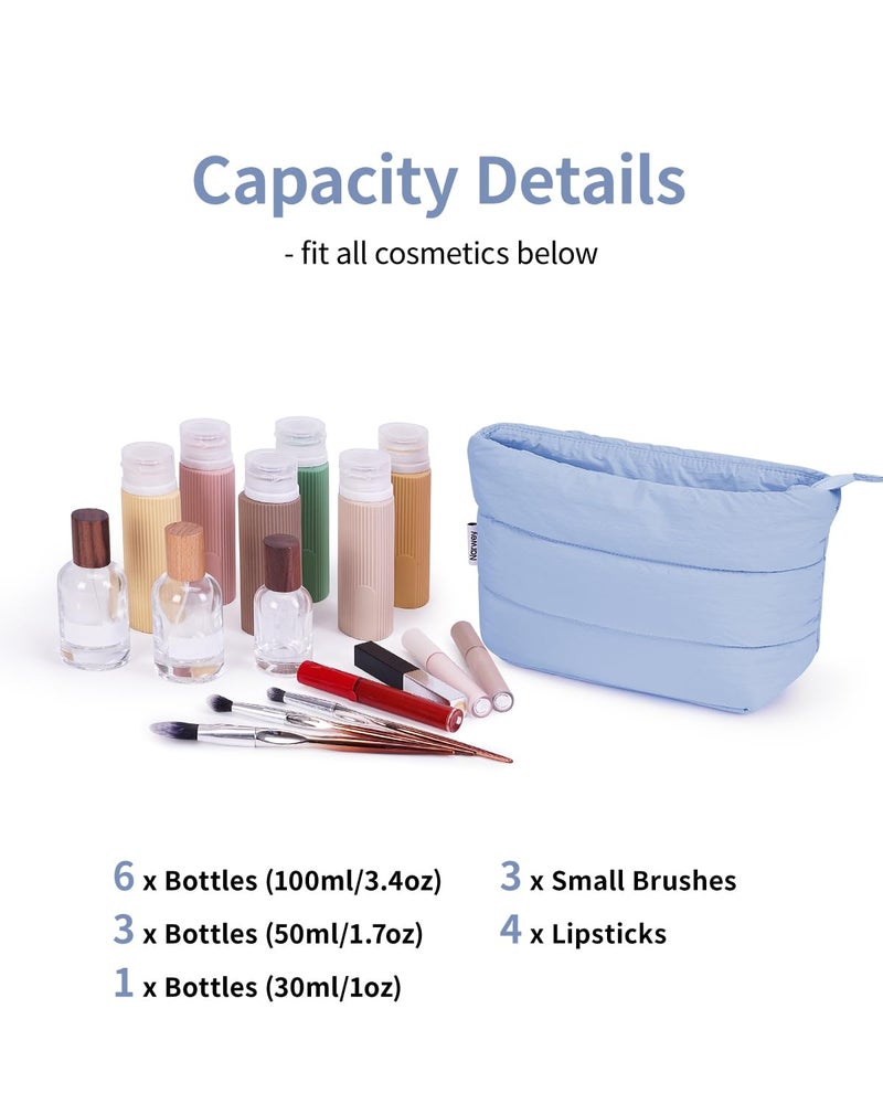 Narwey Travel Makeup Bag for Women Girl, Puffer Makeup Up Organizer Bag Cosmetic Bag, Puffy Cute Makeup Pouch Purse, Travel Toiletry Bag (Blue) - Image 3